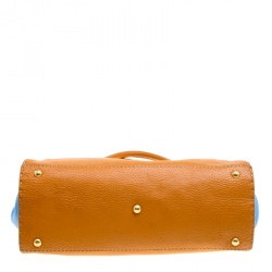 Pre Owned Fendi Brown/Blue Selleria Leather Firenze Frame Tote