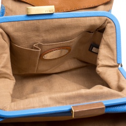 Pre Owned Fendi Brown/Blue Selleria Leather Firenze Frame Tote