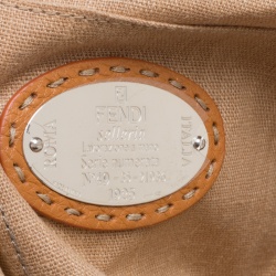 Pre Owned Fendi Brown/Blue Selleria Leather Firenze Frame Tote