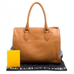 Pre Owned Fendi Brown/Blue Selleria Leather Firenze Frame Tote