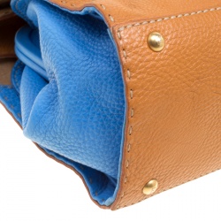 Pre Owned Fendi Brown/Blue Selleria Leather Firenze Frame Tote