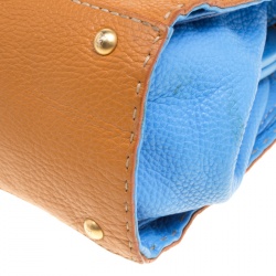 Pre Owned Fendi Brown/Blue Selleria Leather Firenze Frame Tote