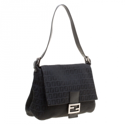 Pre Owned Fendi Black Zucchino Canvas Mama Forever Shoulder Bag