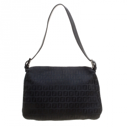 Pre Owned Fendi Black Zucchino Canvas Mama Forever Shoulder Bag