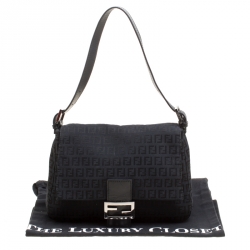 Pre Owned Fendi Black Zucchino Canvas Mama Forever Shoulder Bag