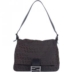 Pre Owned Fendi Brown Zucchino Canvas Mama Forever Shoulder Bag