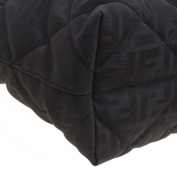Pre Owned Fendi Black Zucca Quilted Fabric Roll Tote