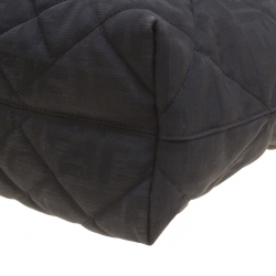 Pre Owned Fendi Black Zucca Quilted Fabric Roll Tote