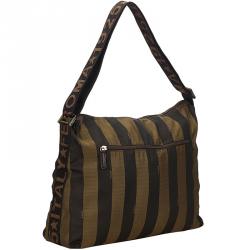 Pre Owned Fendi Tobacco Pequin Stripe Canvas Shoulder Bag
