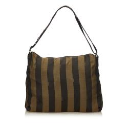 Pre Owned Fendi Tobacco Pequin Stripe Canvas Shoulder Bag