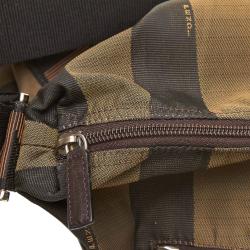 Pre Owned Fendi Tobacco Pequin Stripe Canvas Shoulder Bag