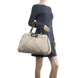 Pre Owned Fendi Beige Corda Canvas Mia Chain Handle Bag