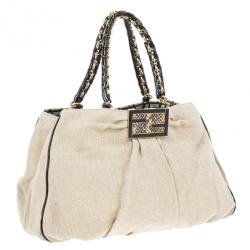 Pre Owned Fendi Beige Corda Canvas Mia Chain Handle Bag