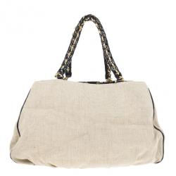 Pre Owned Fendi Beige Corda Canvas Mia Chain Handle Bag