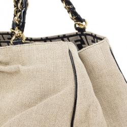 Pre Owned Fendi Beige Corda Canvas Mia Chain Handle Bag