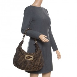 Pre Owned Fendi Brown Zucca Canvas Mia Hobo