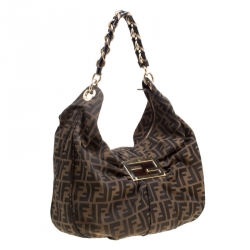 Pre Owned Fendi Brown Zucca Canvas Mia Hobo