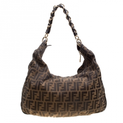 Pre Owned Fendi Brown Zucca Canvas Mia Hobo