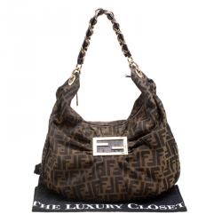 Pre Owned Fendi Brown Zucca Canvas Mia Hobo