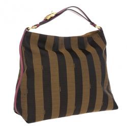 مملوكة مسبقًا Fendi Brown Pequin Hobo Bag