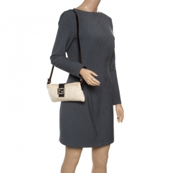Pre Owned Fendi Off White/Brown Zucca Canvas and Leather Shoulder Bag
