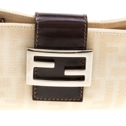 Pre Owned Fendi Off White/Brown Zucca Canvas and Leather Shoulder Bag