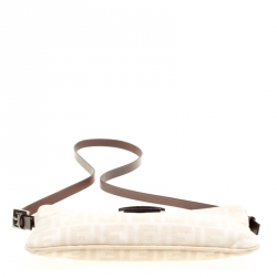 Pre Owned Fendi Off White/Brown Zucca Canvas and Leather Shoulder Bag