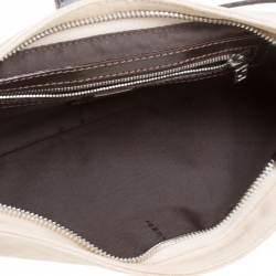Pre Owned Fendi Off White/Brown Zucca Canvas and Leather Shoulder Bag