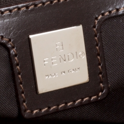 Pre Owned Fendi Off White/Brown Zucca Canvas and Leather Shoulder Bag