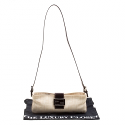 Pre Owned Fendi Off White/Brown Zucca Canvas and Leather Shoulder Bag