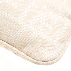 Pre Owned Fendi Off White/Brown Zucca Canvas and Leather Shoulder Bag