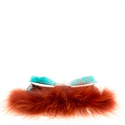 Fendi Blue Leather/Multicolor Fur Trim Micro Baguette Pouch