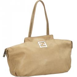 Pre Owned Fendi Beige Leather Chain Handle Tote Bag