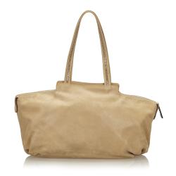 Pre Owned Fendi Beige Leather Chain Handle Tote Bag