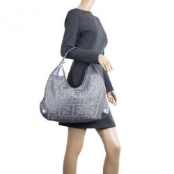 مملوكة مسبقًا Fendi Silver Leather Woven Hobo