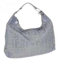 مملوكة مسبقًا Fendi Silver Leather Woven Hobo