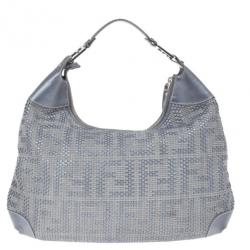 مملوكة مسبقًا Fendi Silver Leather Woven Hobo