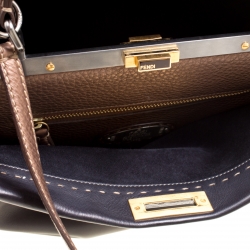 Pre Owned Fendi Black/Bronze Seleria Leather Large Peekaboo Top Handle Bag