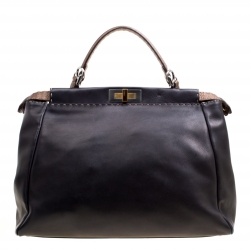 Pre Owned Fendi Black/Bronze Seleria Leather Large Peekaboo Top Handle Bag