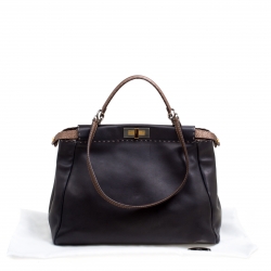 Pre Owned Fendi Black/Bronze Seleria Leather Large Peekaboo Top Handle Bag