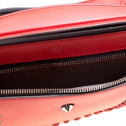 Pre Owned Fendi Red Leather Whipstitch Dotcom Top Handle Bag