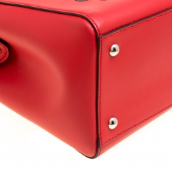 Pre Owned Fendi Red Leather Whipstitch Dotcom Top Handle Bag