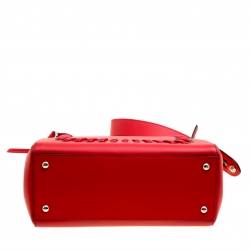 Pre Owned Fendi Red Leather Whipstitch Dotcom Top Handle Bag