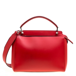 Pre Owned Fendi Red Leather Whipstitch Dotcom Top Handle Bag