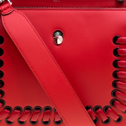Pre Owned Fendi Red Leather Whipstitch Dotcom Top Handle Bag