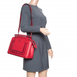 Pre Owned Fendi Red Leather Whipstitch Dotcom Top Handle Bag