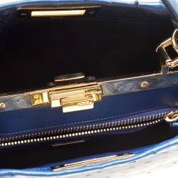 Pre Owned Fendi Blue Leather Medium Peekaboo Top Handle Bag