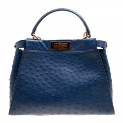 Pre Owned Fendi Blue Leather Medium Peekaboo Top Handle Bag