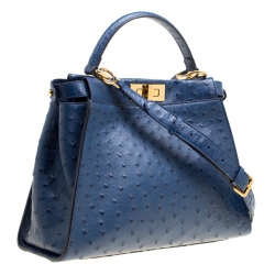 Pre Owned Fendi Blue Leather Medium Peekaboo Top Handle Bag