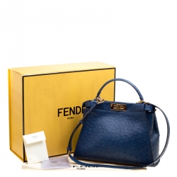 Pre Owned Fendi Blue Leather Medium Peekaboo Top Handle Bag
